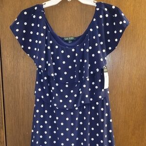 Lauren Ralph Lauren Blue and White Ruffled Tiered Sundress Polka Dots $135 MSRP